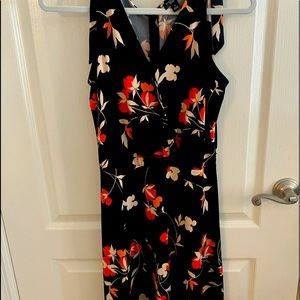 Ann Taylor Black Floral Faux Wrap Dress